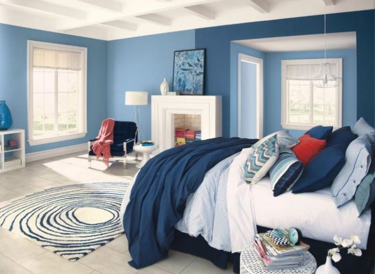 水藍色油漆臥室室內設計裝潢