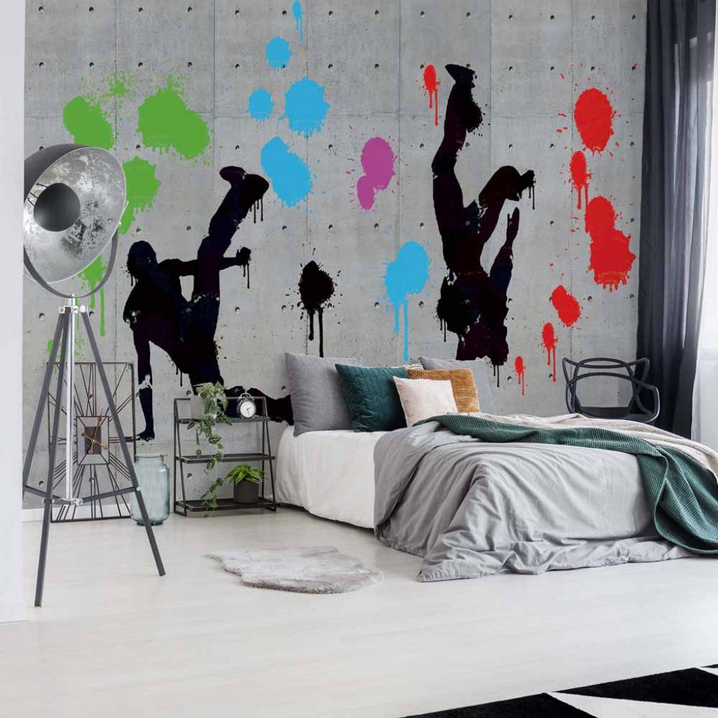 臥室塗鴉風床頭牆造型設計