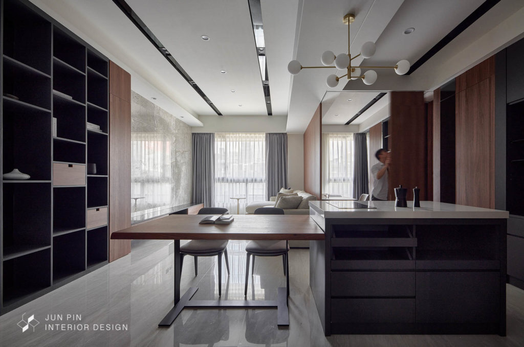 台北中山區泛亞長安現代風室內設計裝潢客廳與開放式餐廳廚房設計