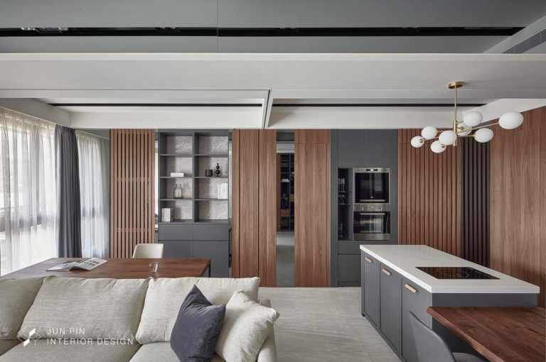 台北中山區泛亞長安現代風室內設計裝潢客廳與開放式餐廳廚房設計