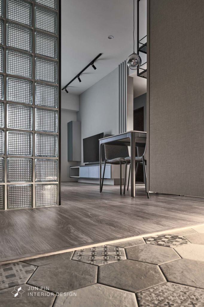 新北板橋京板澤室內設計裝潢現代風格單身宅玄關玻璃磚花磚六角磚