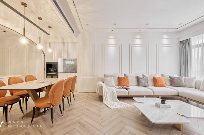 桃園經國路瑜璟芳華室內設計裝潢輕奢美式風格客廳餐廳照明燈具