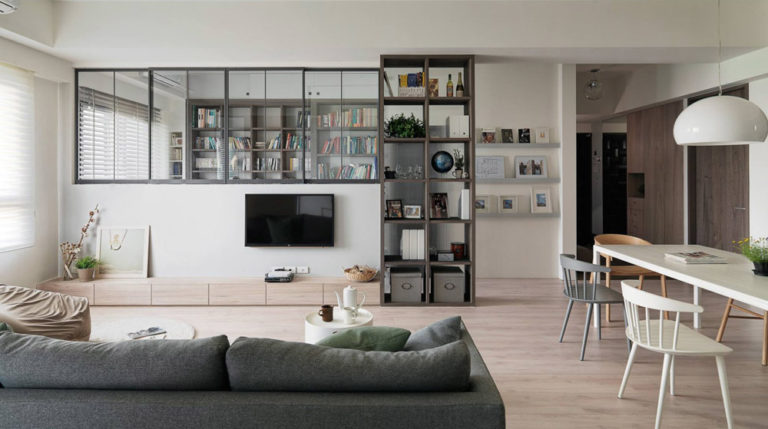 客廳電視牆裝潢設計作品範例電視櫃玻璃窗隔間北歐風
