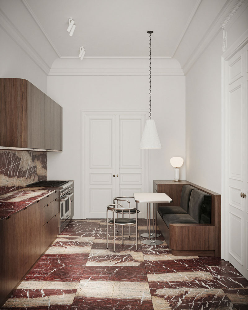 古典風格豪宅室內設計裝潢廚房卡座