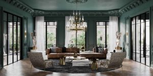 古典風格豪宅室內設計裝潢客廳牆壁油漆顏色沙發吊燈