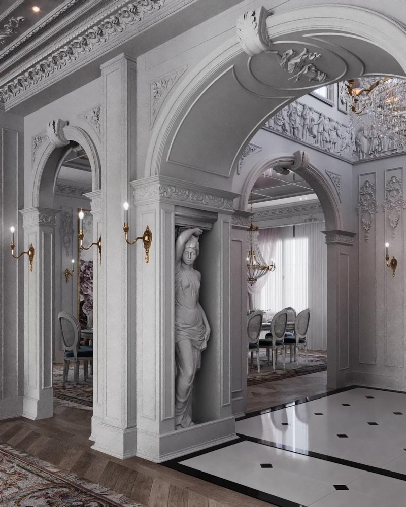 古典風格豪宅室內設計裝潢拱門走廊玄關