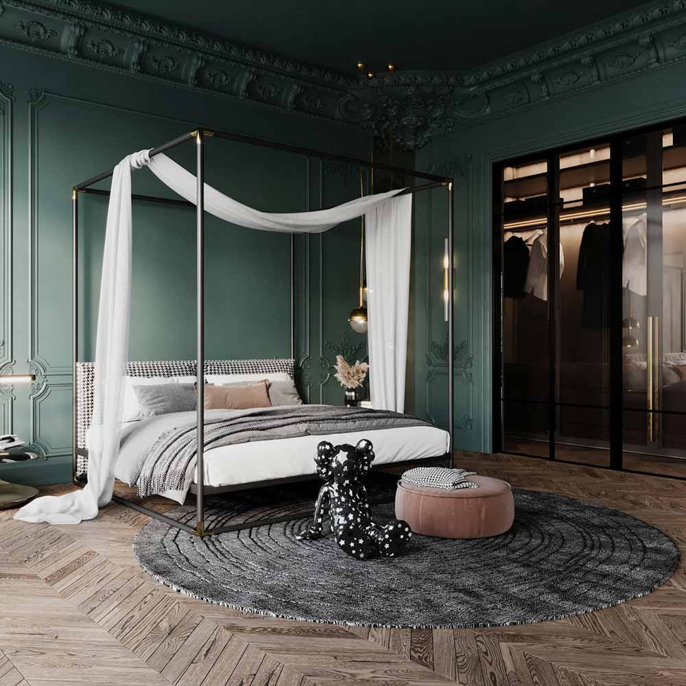 古典風格豪宅室內設計裝潢臥室房間四柱床地毯衣櫃
