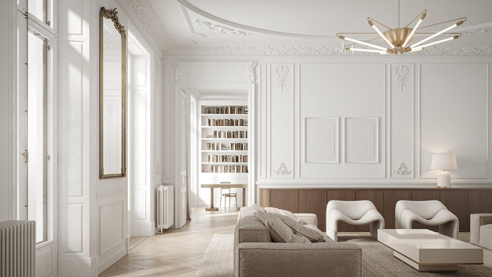 古典風格豪宅室內設計裝潢客廳牆壁油漆顏色線板