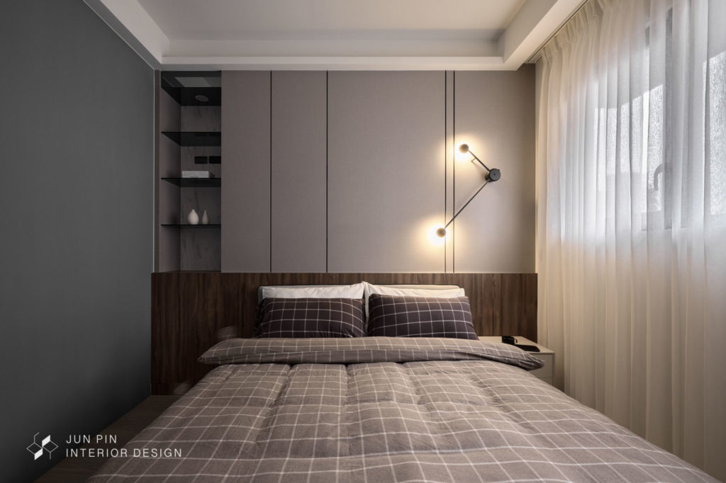 新北新莊宏普雙橡園室內設計裝潢28坪醫生現代風單身宅臥室房間床頭牆