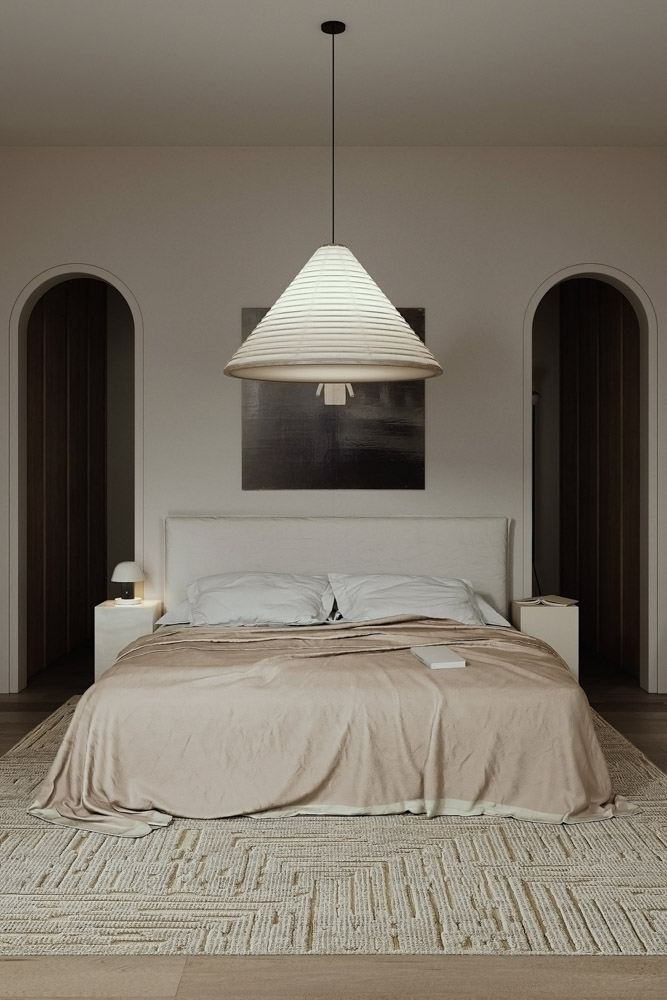 Wabi Sabi日式侘寂風格美學設計裝潢案例臥室房間吊燈拱門