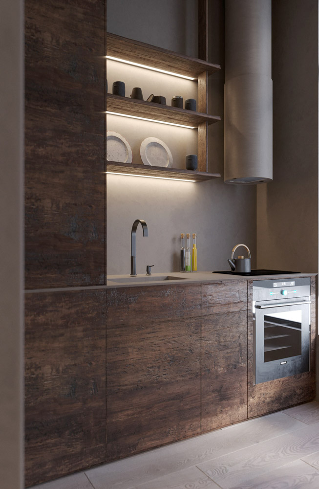 Wabi Sabi日式侘寂風格美學設計裝潢案例廚房收納櫃廚具抽排油煙機