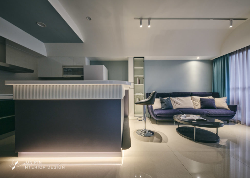 新北五股鄉林靜朗室內設計裝潢15坪藍色現代風格小宅客廳廚房燈具