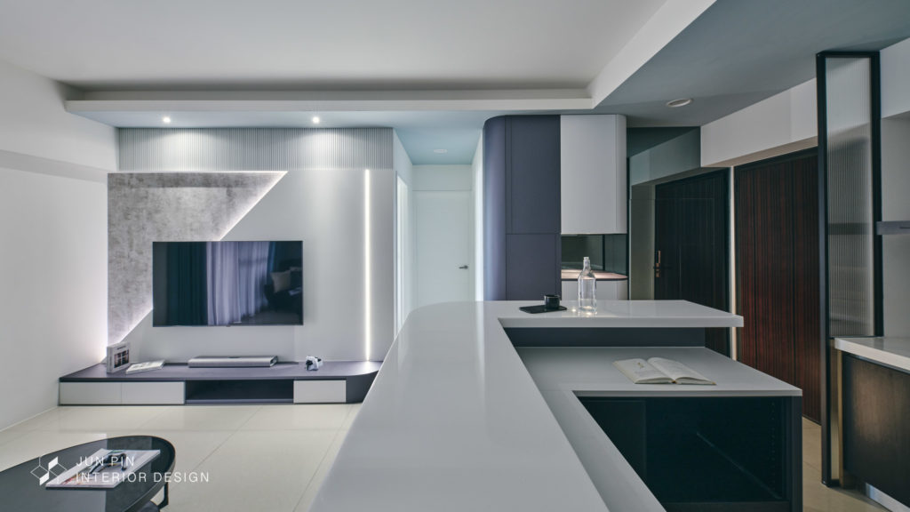 新北五股鄉林靜朗室內設計裝潢15坪藍色現代風格小宅電視牆吧檯