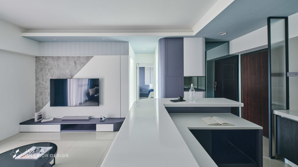 新北五股鄉林靜朗室內設計裝潢15坪藍色現代風格小宅電視牆吧檯玄關
