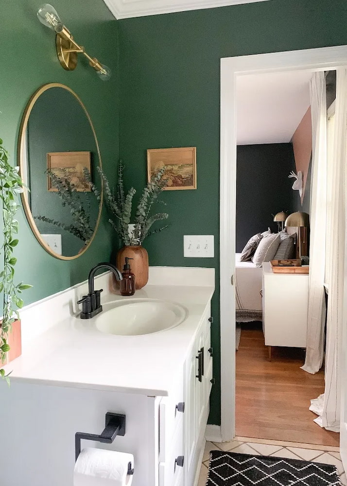 浴室設計裝潢北歐風綠色鏡子壁燈洗手台浴櫃