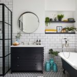 浴室設計裝潢地鐵磚浴缸淋浴間玻璃門層板鏡子植栽洗手台