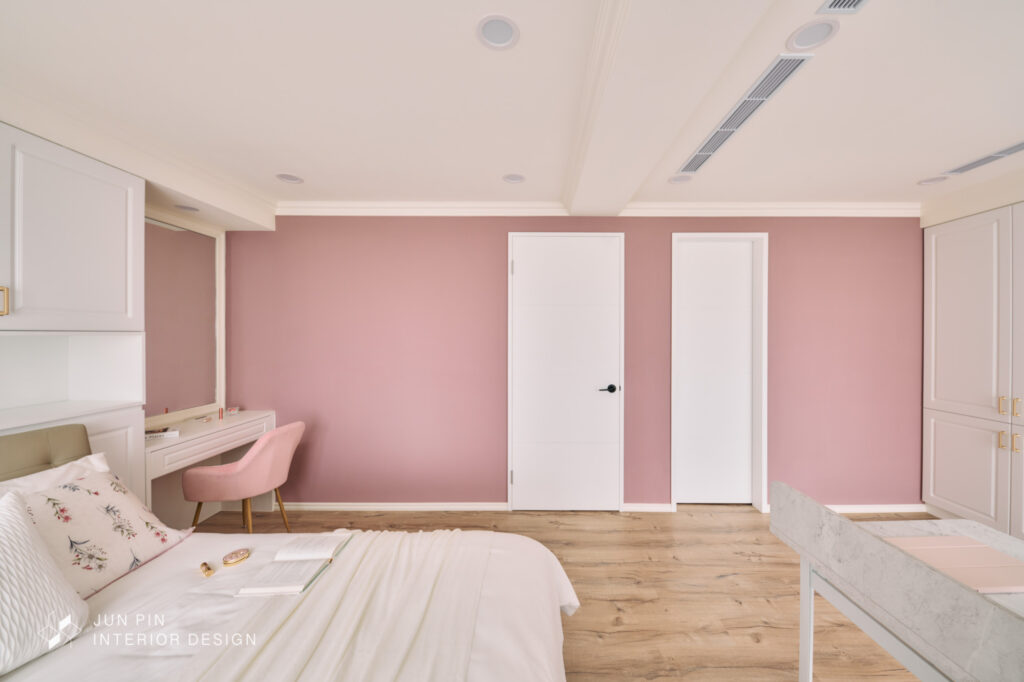 新北林口玄泰A+室內設計裝潢44坪現代混搭風格粉色臥室房間化妝台