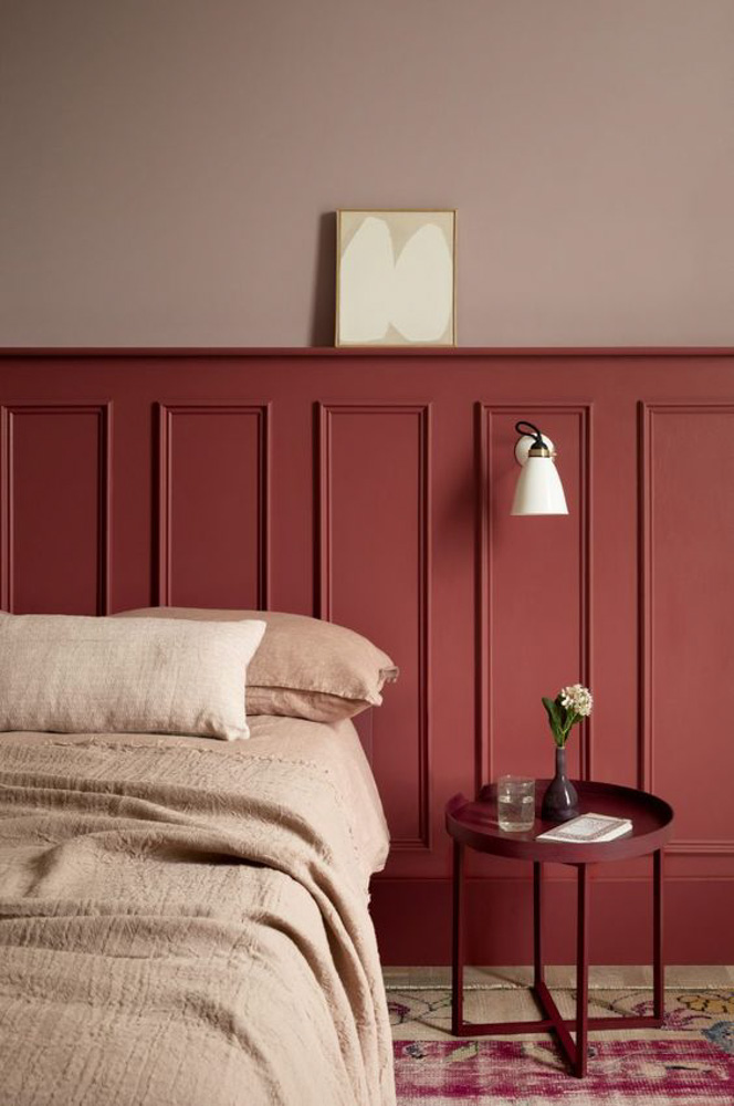 房間牆壁油漆顏色紅色臥室設計配色技巧