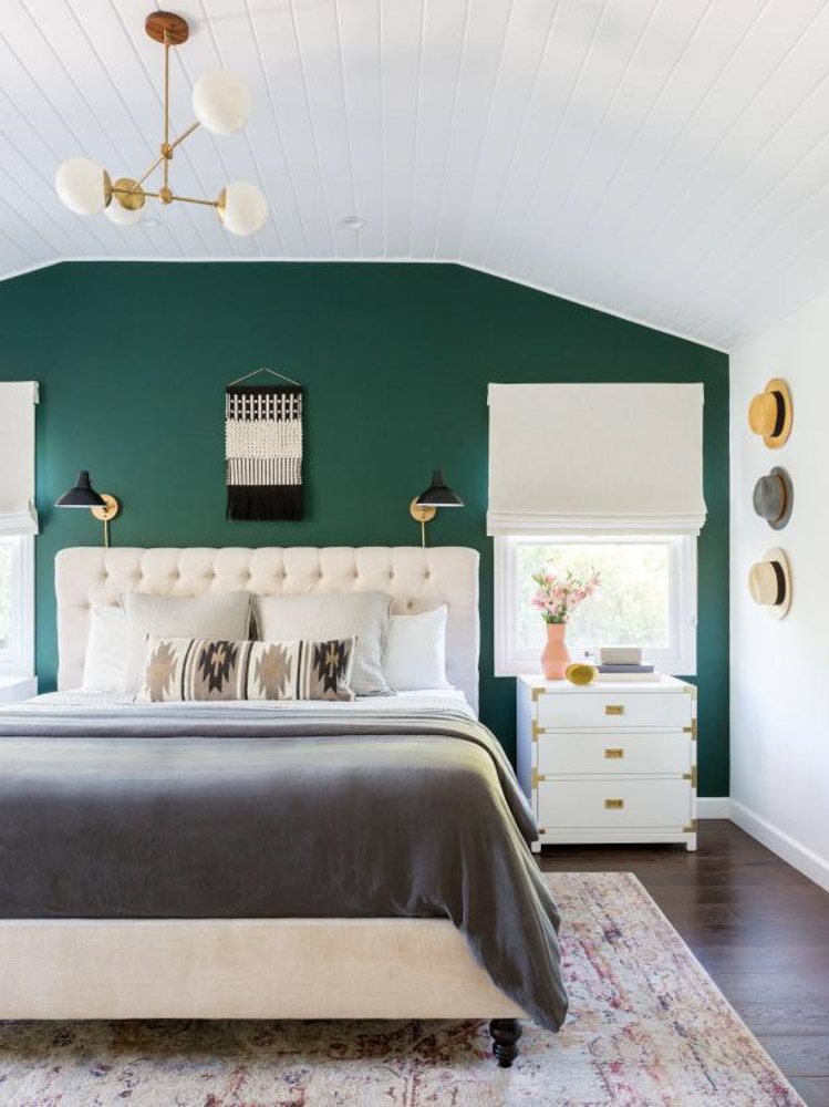 房間牆壁油漆顏色綠色床頭牆配色技巧