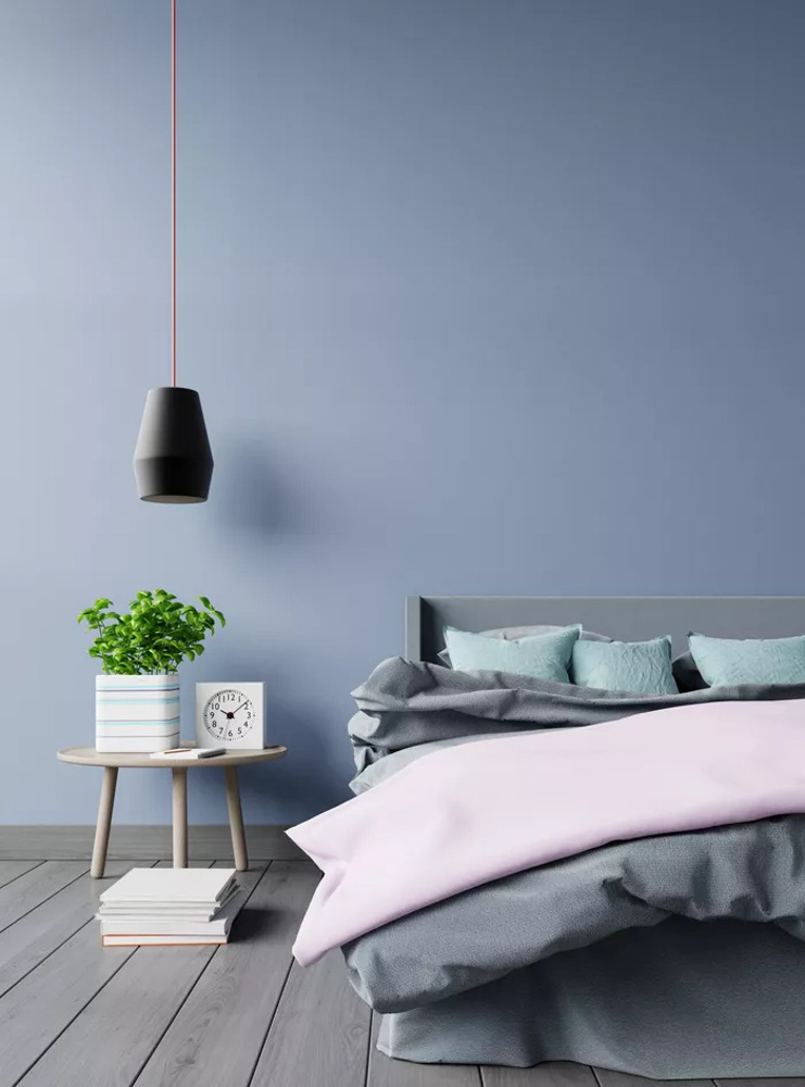 房間牆壁油漆顏色藍色床頭牆配色技巧