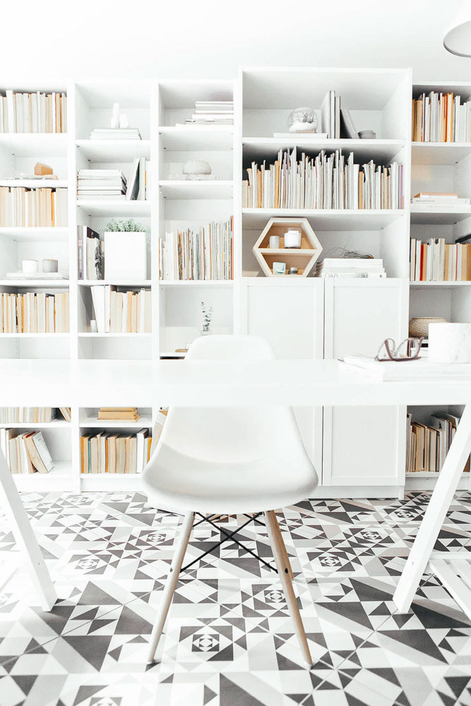 白色書房設計居家辦公室房間臥室裝潢書桌書櫃