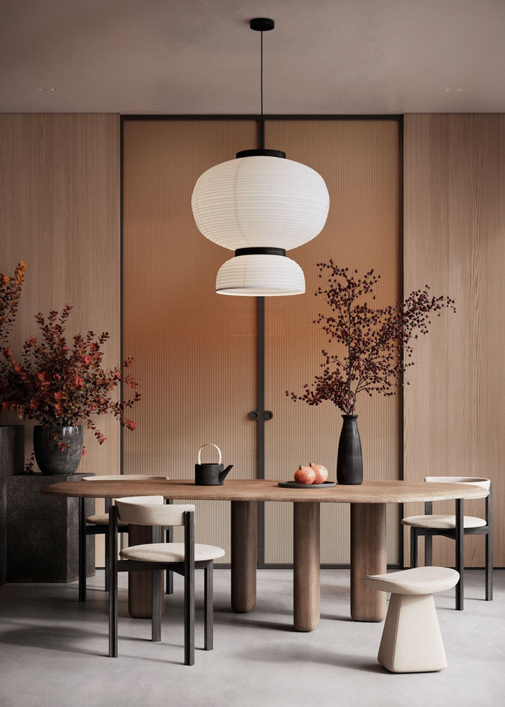 Japandi日式北歐風裝潢設計餐廳紙燈籠吊燈