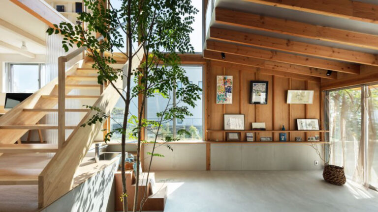 Japandi日式北歐風裝潢設計樓梯書架植栽