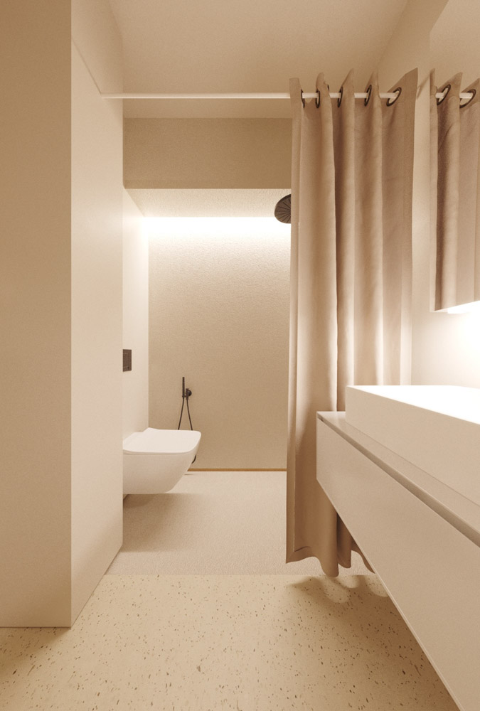Japandi日式北歐風裝潢設計大地色奶茶色浴室拉簾