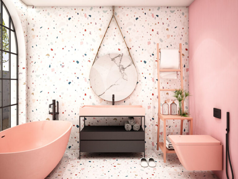 粉紅色浴室水磨石磁磚磨石子地板