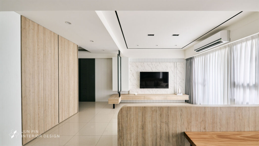 新北八里新世界室內設計裝潢32坪現代風親子宅客廳電視牆