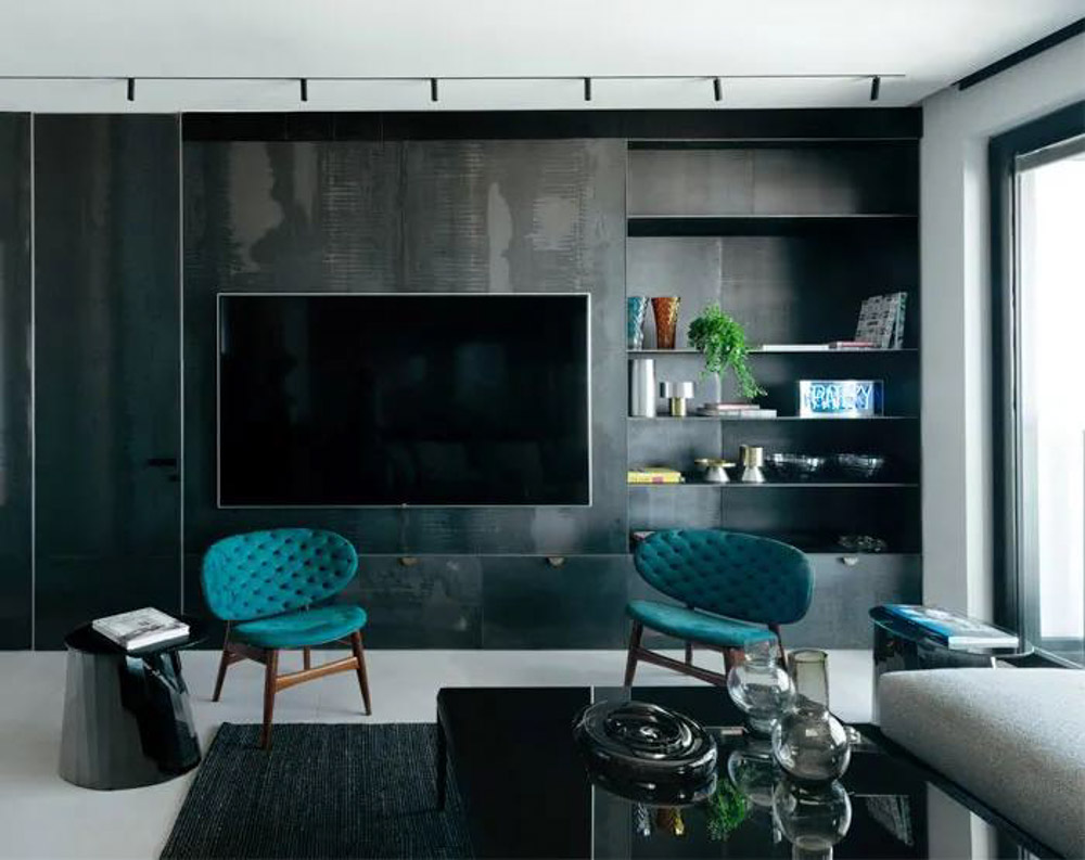 客廳金屬電視牆裝潢設計造型材質顏色