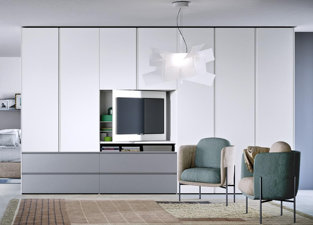 客廳隱藏式電視牆裝潢設計造型材質顏色收納櫃