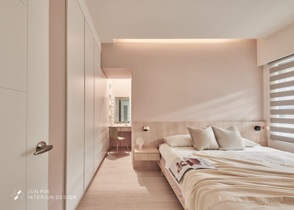 新北中和景安之丘室內設計裝潢22坪日式風親子宅乾燥玫瑰粉房間臥室