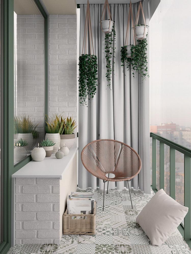 露台陽台設計裝潢佈置花磚磁磚地板植物盆栽